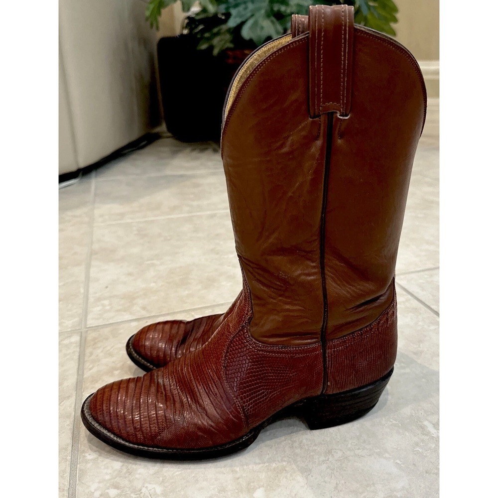 VTG Tony Lama Brown Lizard Leather Boots Men Sz 8 D Western Rodeo Cowboy Exotic